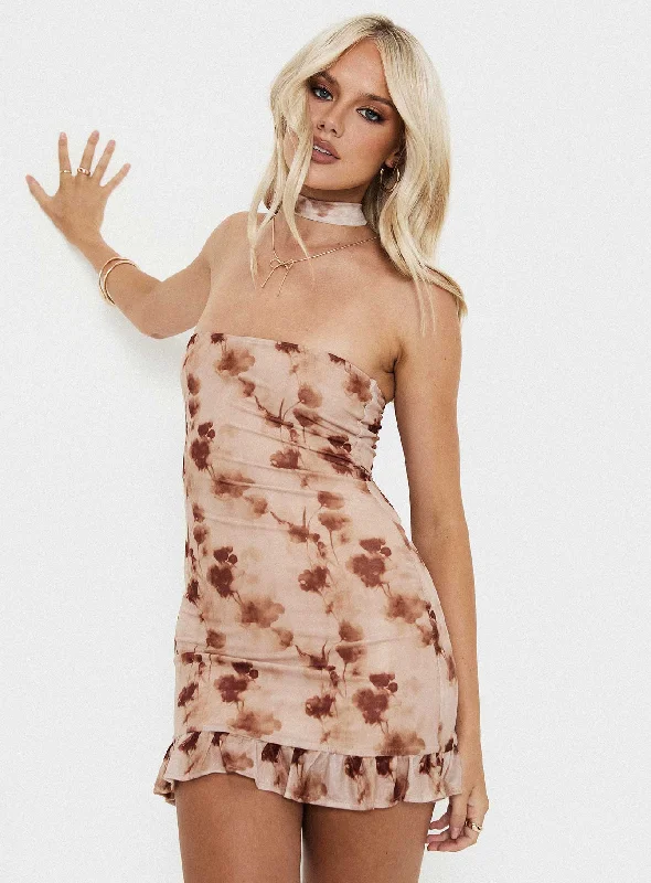Reduced Prices Stockton Strapless Mini Dress Beige Floral