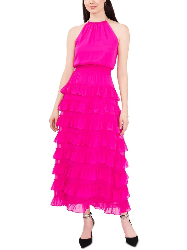 Womens Chiffon Tiered Evening Dress