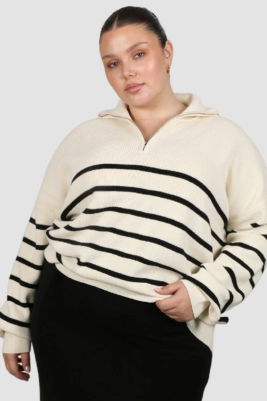 Quick Sale FLETCHER ZIP KNIT CREAM STRIPE