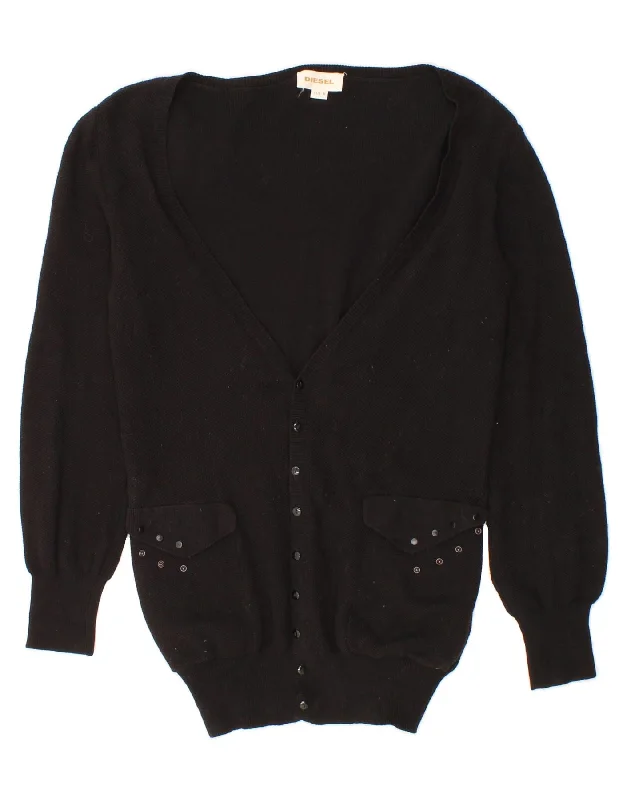 DIESEL Womens Cardigan Sweater UK 14 Medium Black Cotton