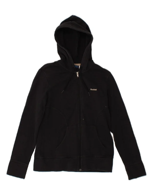 Seasonal Sale REEBOK Womens Zip Hoodie Sweater UK 10 Small Black Cotton