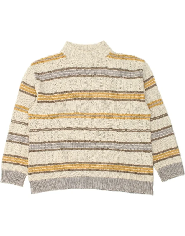 Fantastic Offers VINTAGE Womens Turtle Neck Jumper Sweater IT 50 XL Beige Striped Wool