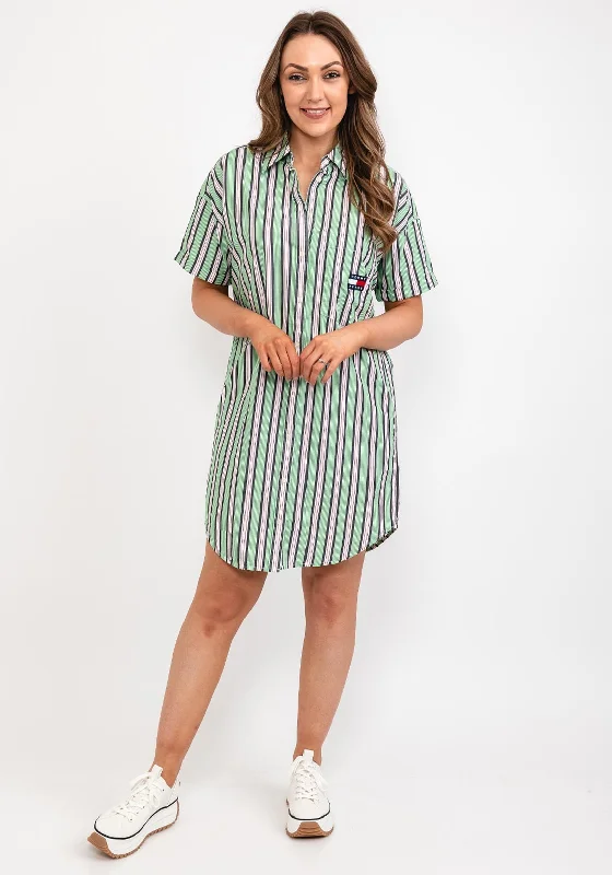 Holiday Sale Tommy Jeans Womens Stripe Shirt Dress, Coastal Green