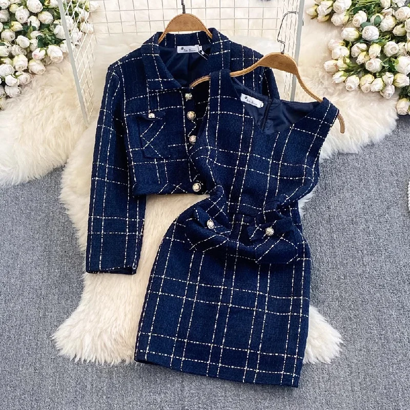 Midnight Madness long-sleeved jacket two-piece vest dress for women     S4124