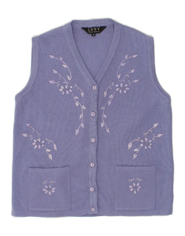 Today’s Deal VINTAGE Womens Sleeveless Cardigan Sweater UK 14 Medium Purple Floral