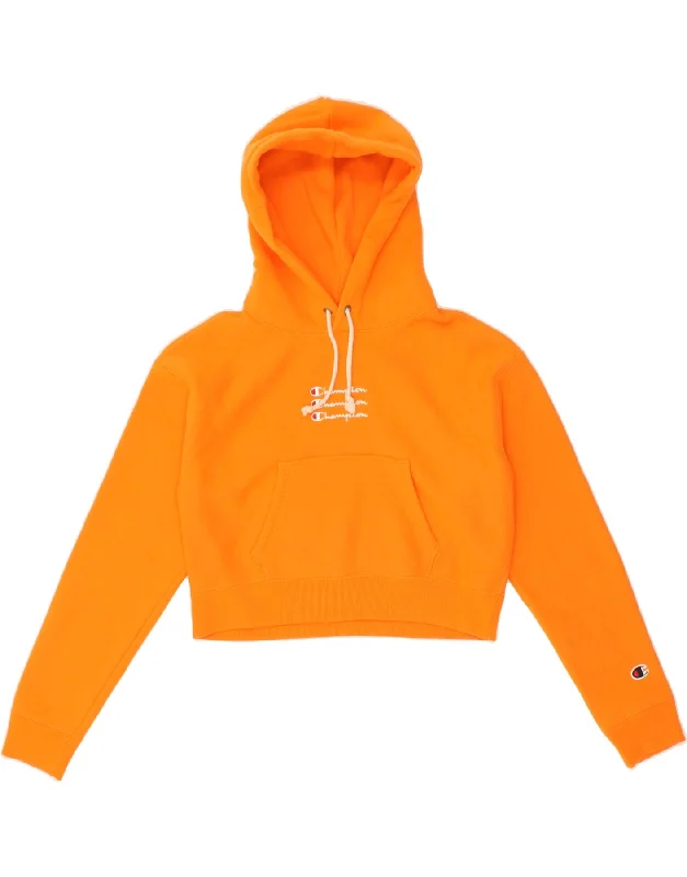 Savings Galore CHAMPION Womens Crop Graphic Hoodie Jumper UK 6 XS Orange