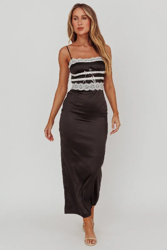 Exclusive Access Kellan Lace Trim Maxi Dress Black