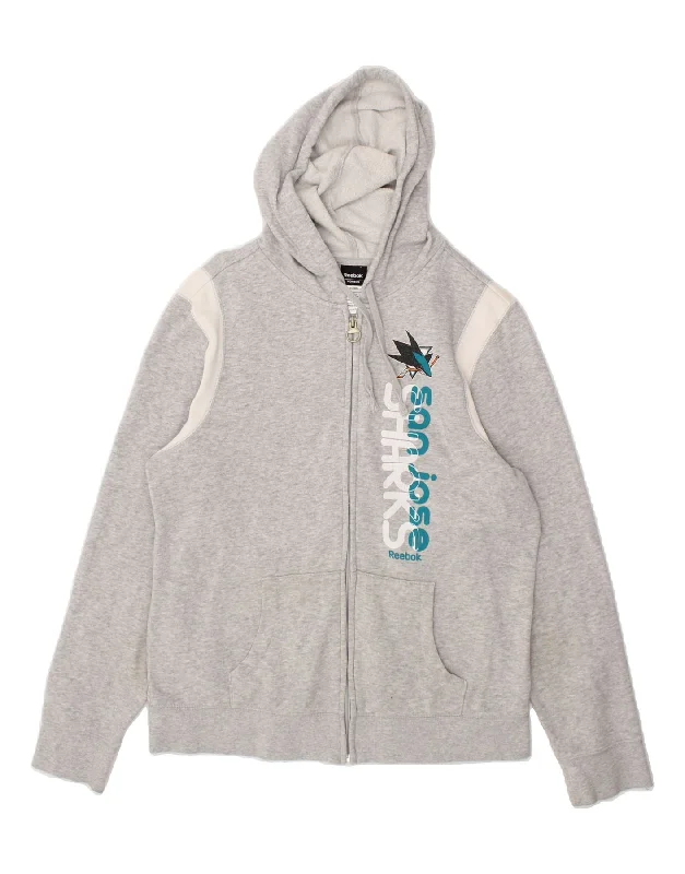 Anniversary Sale REEBOK Womens Graphic Zip Hoodie Sweater UK 16 Large Grey Colourblock