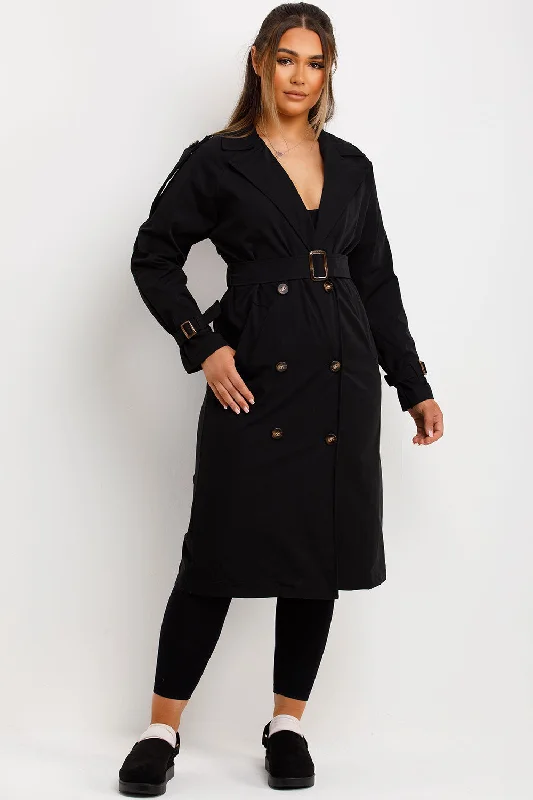 Trench Coat With Waist Belt Black