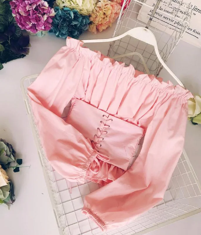 Flash Sale Stylish Off The Shoulder Long Sleeves Slim Top Blouse     S4387