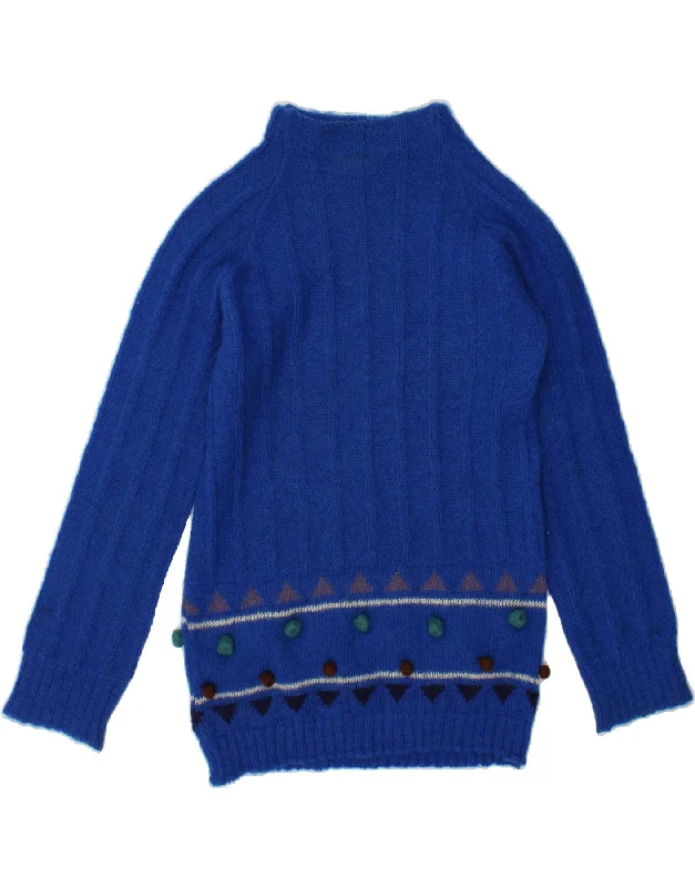 Exclusive Online Offer VINTAGE Womens Turtle Neck Jumper Sweater UK 14 Large Blue Fair Isle Wool