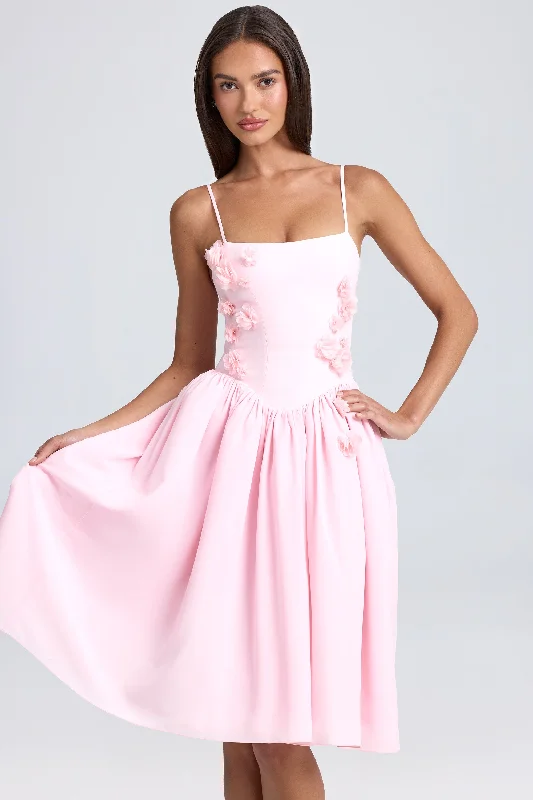 Big Discounts Floral-Appliqué Midi Dress in Blush