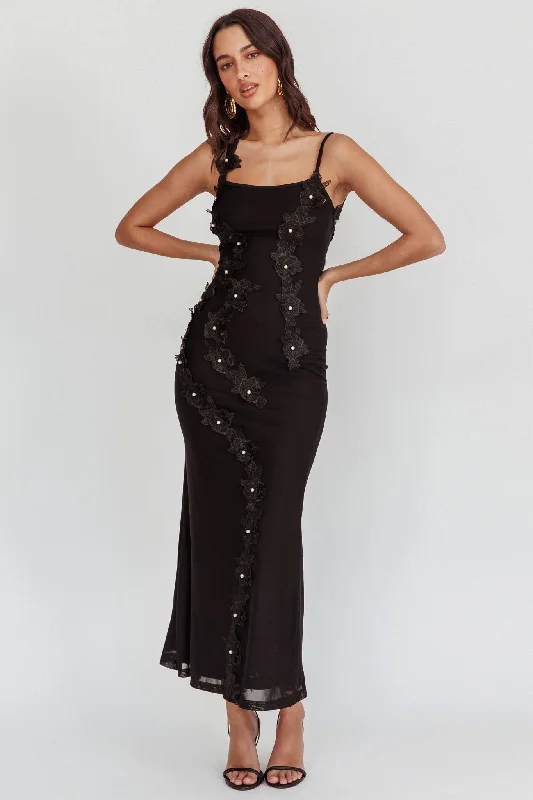 Deal Dash Like I'm Dreaming Floral Pearl Maxi Dress Black