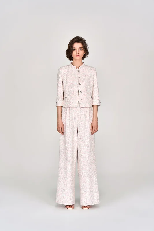 Shop and Save Pink Stand Collar Stretch Tweed Jacket