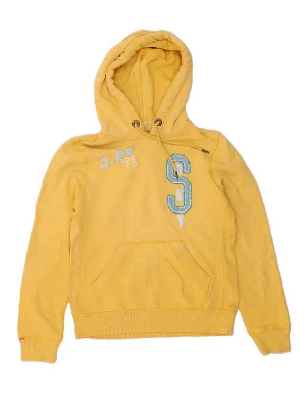 Bonus Savings SUPERDRY Womens Graphic Hoodie Jumper UK 16 Large Yellow Cotton