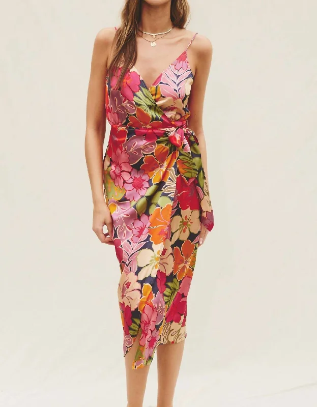 Deal of the Week Hawaiian Print Wrap Dress In Multi