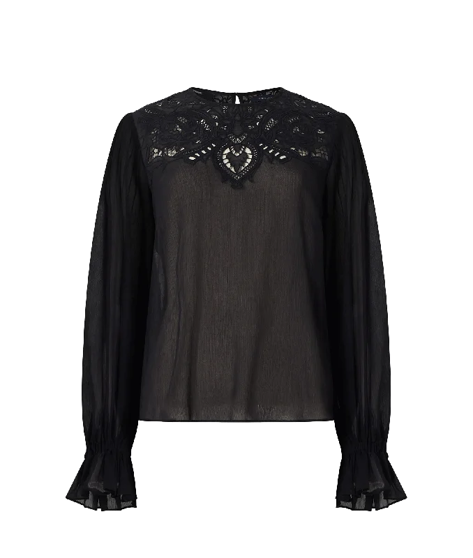 Don't Wait Emina Chiffon Lace Blouse - Black