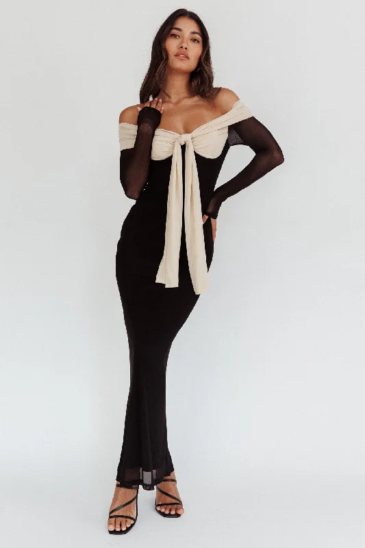TIME-Limited Offer Perfect Worlds Off Shoulder Maxi Dress Black