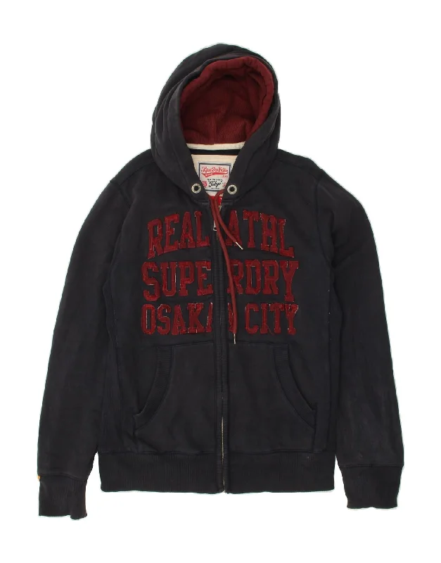 Limited Stock SUPERDRY Womens Graphic Zip Hoodie Sweater UK 18 XL Navy Blue Cotton