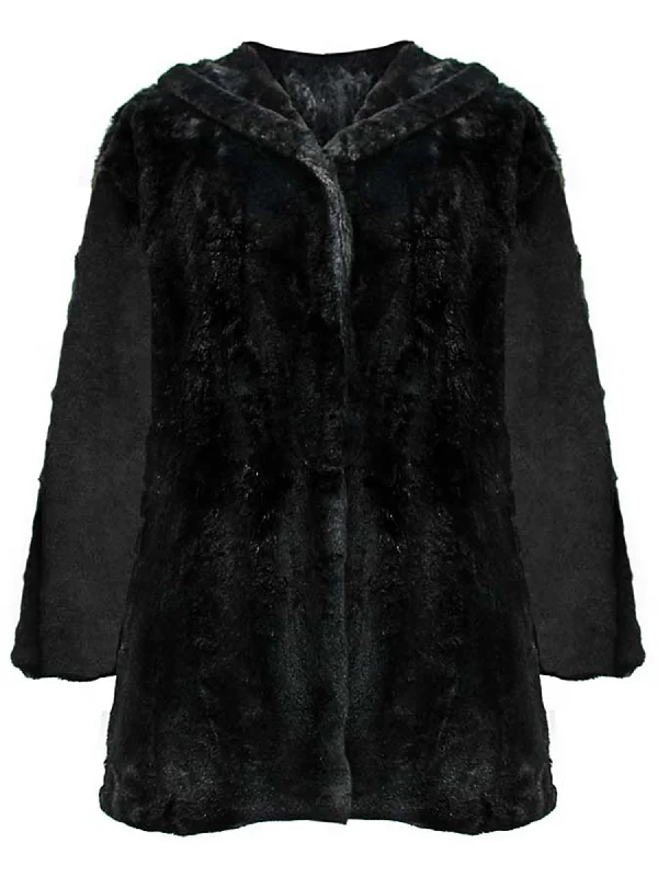 Season Finale Sale Faux Fur Plush Swing Jacket With Hood
