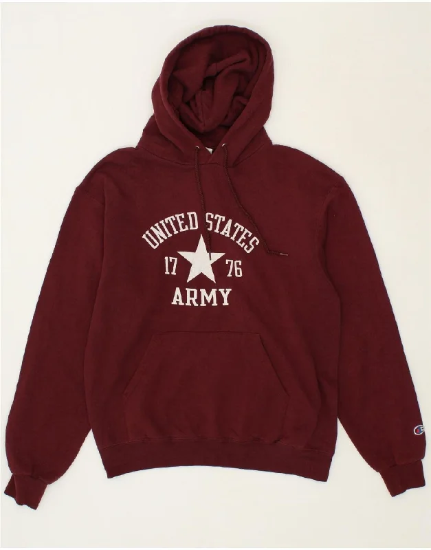 Super Deal CHAMPION Womens USA Army Graphic Hoodie Jumper UK 14 Medium Burgundy