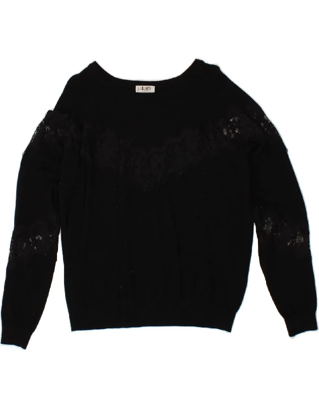 Bargain Prices LIU JO Womens Boat Neck Jumper Sweater UK 16 Large Black Floral Viscose