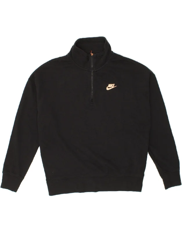 Best Seller NIKE Womens Oversized Graphic Zip Neck Sweatshirt Jumper UK 6 XS Black