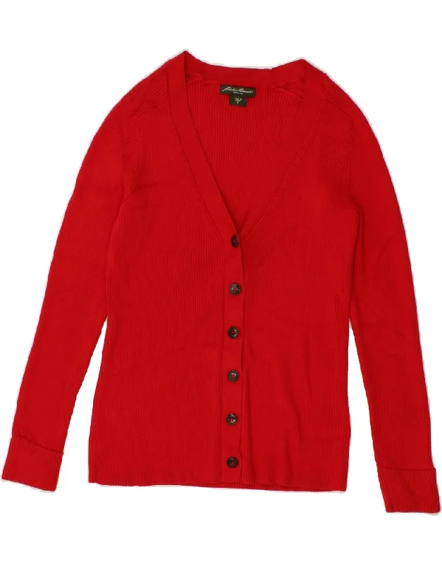Deal Zone EDDIE BAUER Womens Cardigan Sweater UK 12 Medium Red Cotton
