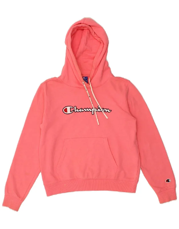 Sale Event CHAMPION Womens Oversized Graphic Hoodie Jumper UK 10 Small Pink Cotton