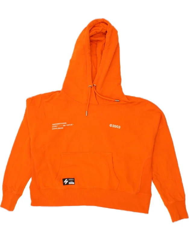 Deal Frenzy SUPERDRY Womens Oversized Crop Hoodie Jumper UK 16 Large  Orange Cotton