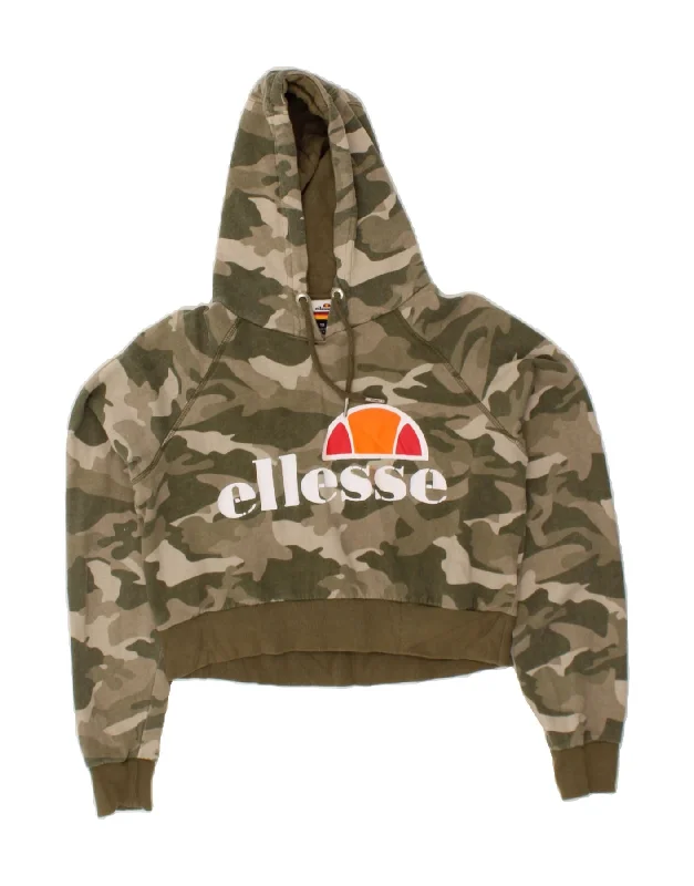 ELLESSE Womens Oversized Crop Graphic Hoodie Jumper UK 10 Small Grey