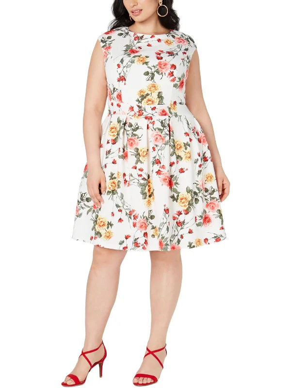 Plus Womens Floral Fit & Flare Party Dress