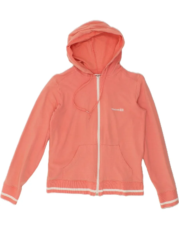 One-DAY Sale REEBOK Womens Zip Hoodie Sweater UK 14 Medium Pink Cotton