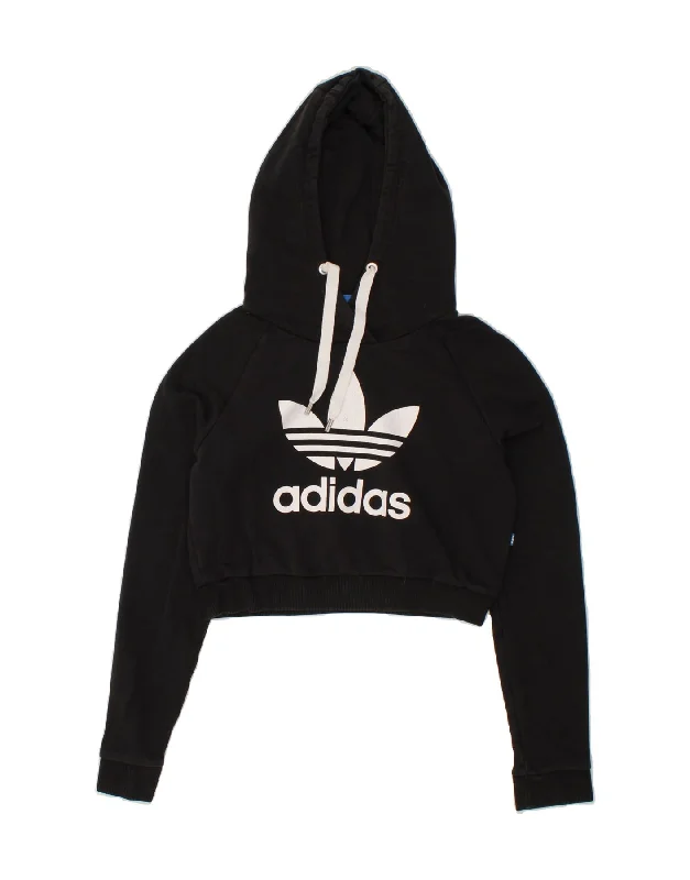 Epic Deals ADIDAS Womens Crop Graphic Hoodie Jumper UK 8 Small  Black Cotton