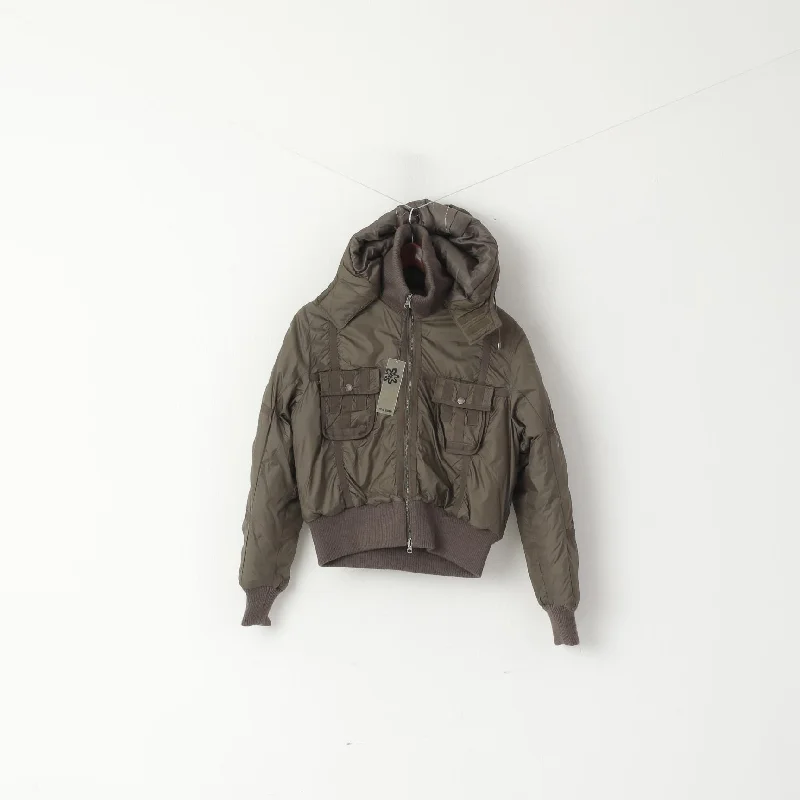 Fantastic Offers Teen & Ty Women L (M) Bomber Jacket Shiny Khaki Paded Cropped Nylon Waterproof Hood Top