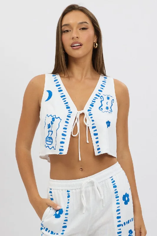 Super Deal White Tie Up Front Top