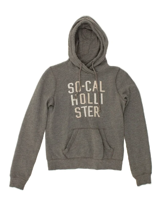 Exclusive Online Offer HOLLISTER Womens Graphic Hoodie Jumper UK 6 XS Grey Cotton