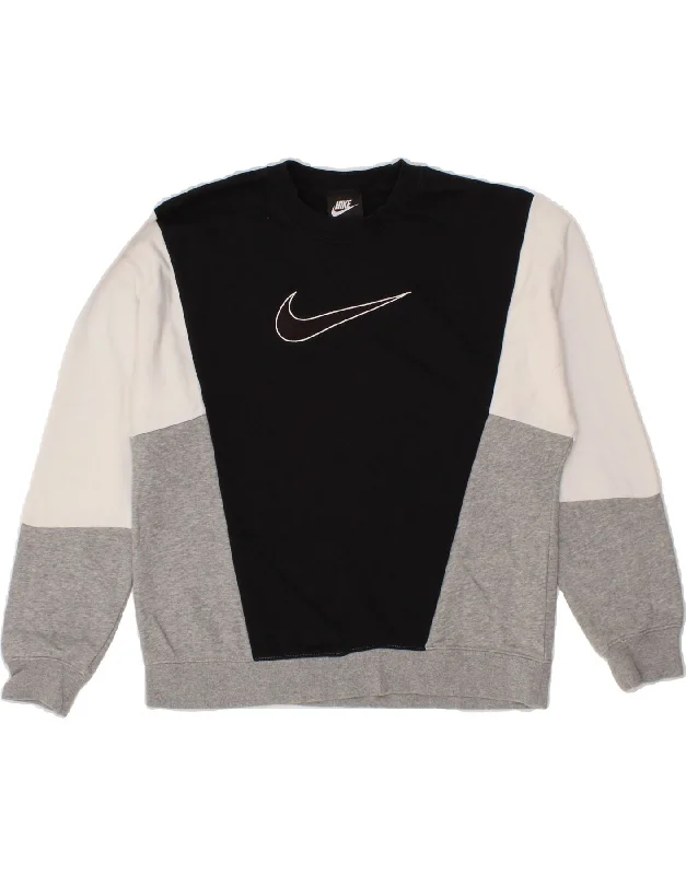 NIKE Womens Graphic Sweatshirt Jumper UK 10 Small Black Colourblock Cotton