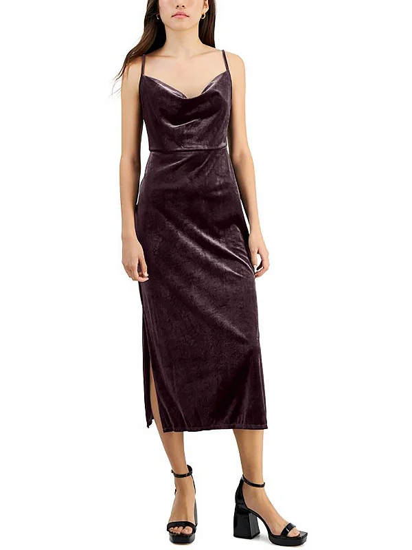 Petites Womens Prom Velour Cocktail And Party Dress