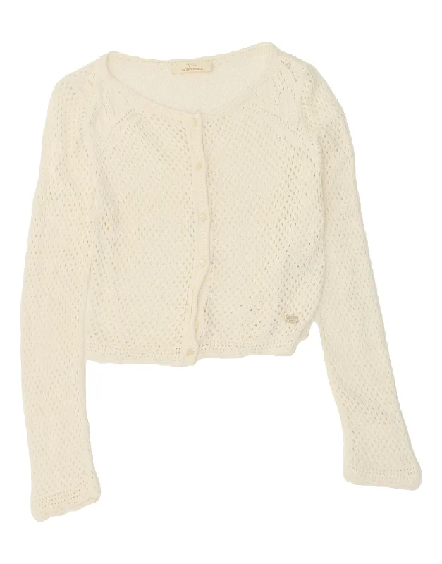 Now or Never HARMONT & BLAINE Womens Crop Cardigan Sweater UK 6 XS White Cotton