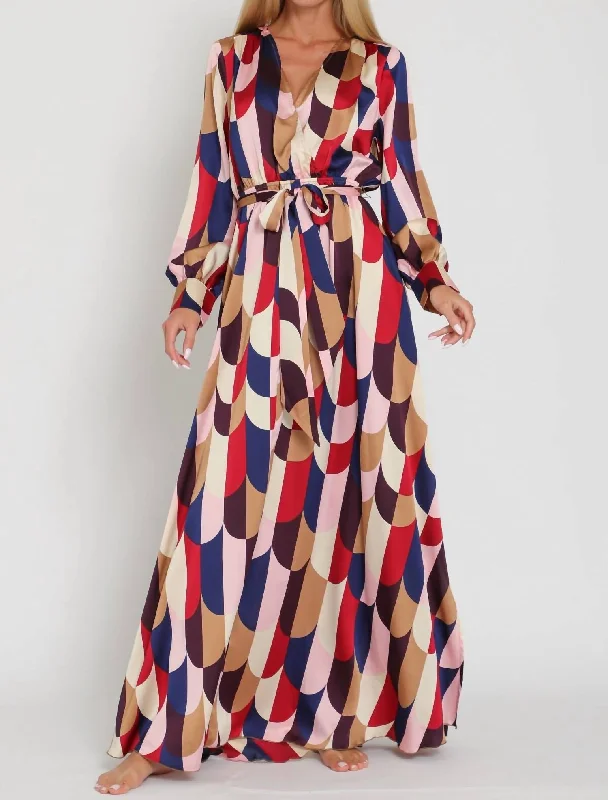 Members Only Fabulous & Flattering Long Sleeve Maxi Dress In Multi Color