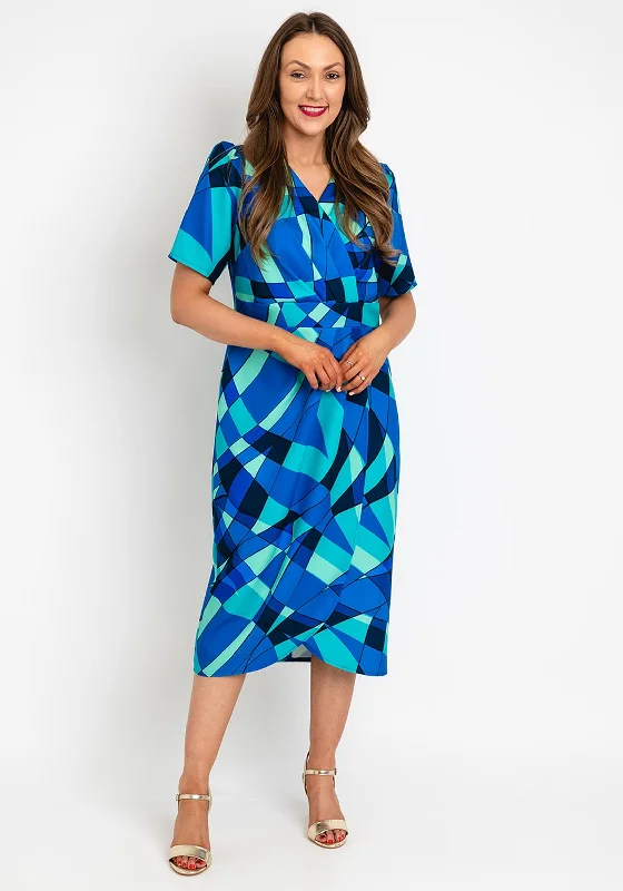 Coco Doll Toya Geometric Print Midi Dress, Royal Blue