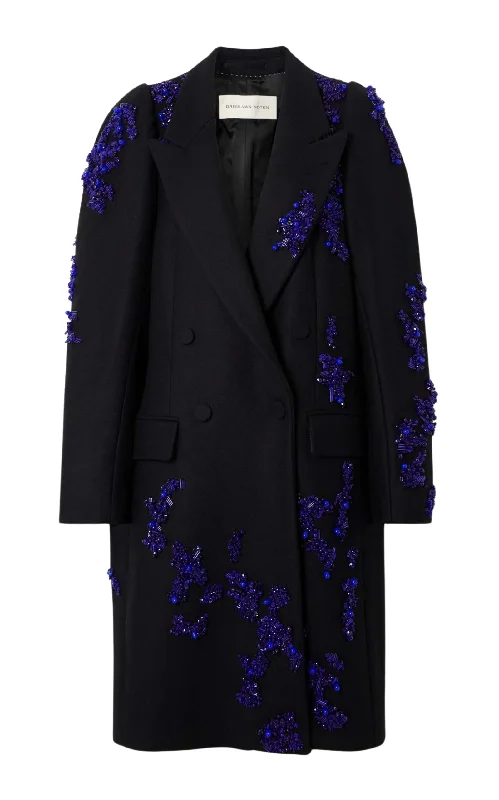 Super Bargain Rinky Embroidered Wool-Blend Cocoon Coat