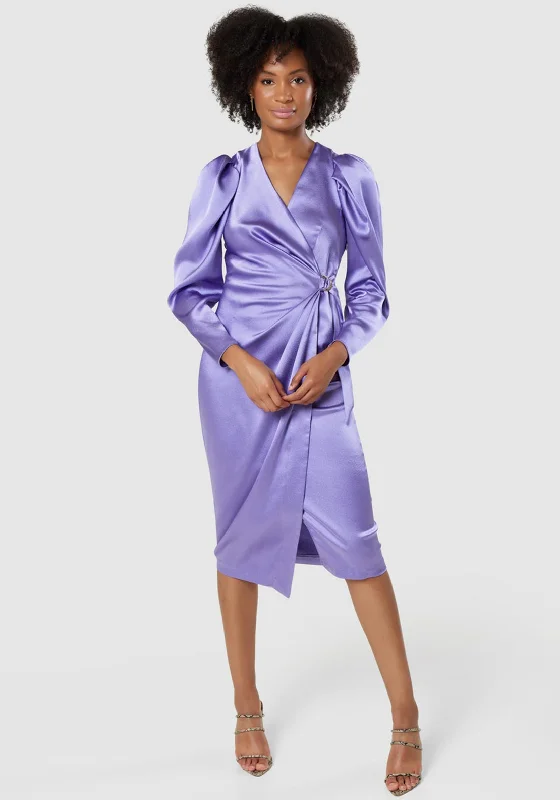 Lowest Price Closet London Satin Wrap Style Midi Dress, Purple