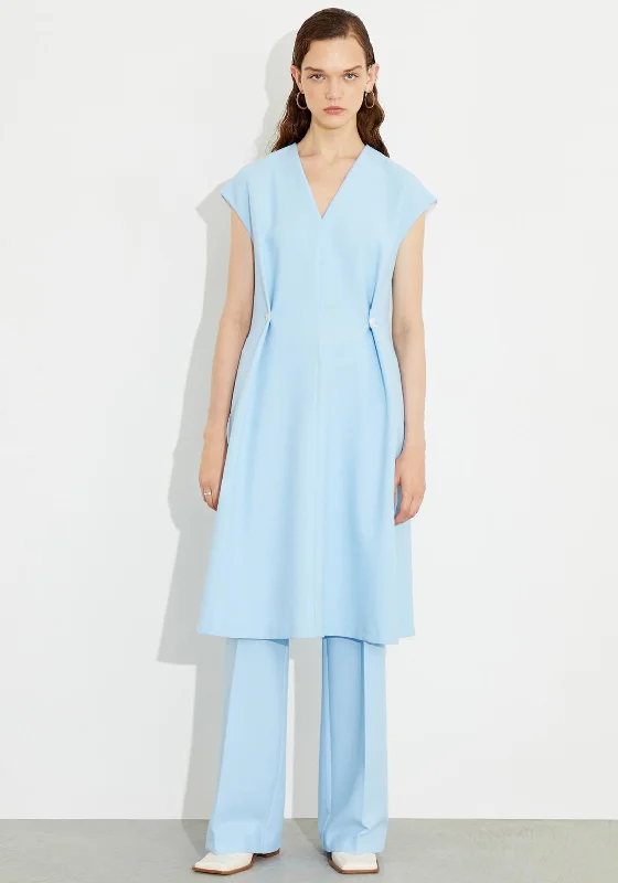 Overstock Birelin Button Pleated Midi Dress, Light Blue