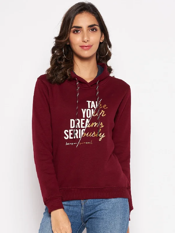 Bargain Bin Women's Casual  Maroon Regular Full Sleeve Pullover Hoodie Sweatshirt
