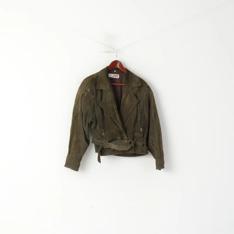 Today Only Miss Joy Women 40 Jacket Vintage Green Leather Biker Ramones Shoulder Pads Top