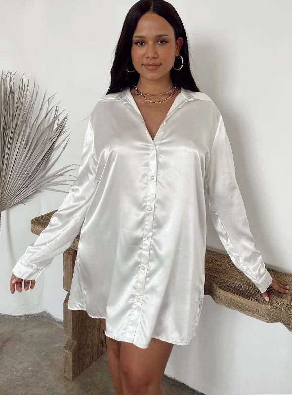 Special Savings 90210 Satin Shirt Mini Dress White Curve
