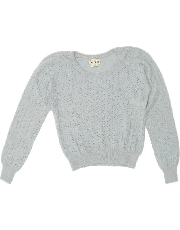 BENETTON Womens Crop Boat Neck Jumper Sweater UK 6 XS Blue Angora