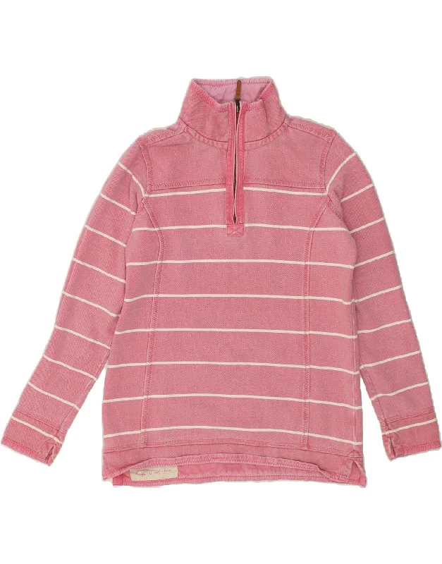 Super Savings FAT FACE Womens Zip Neck Sweatshirt Jumper UK 10 Small Pink Striped Cotton